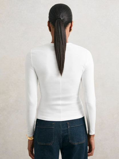 Reiss Offer - Cotton Crew-Neck Long-Sleeve T-Shirt With Stretch in White