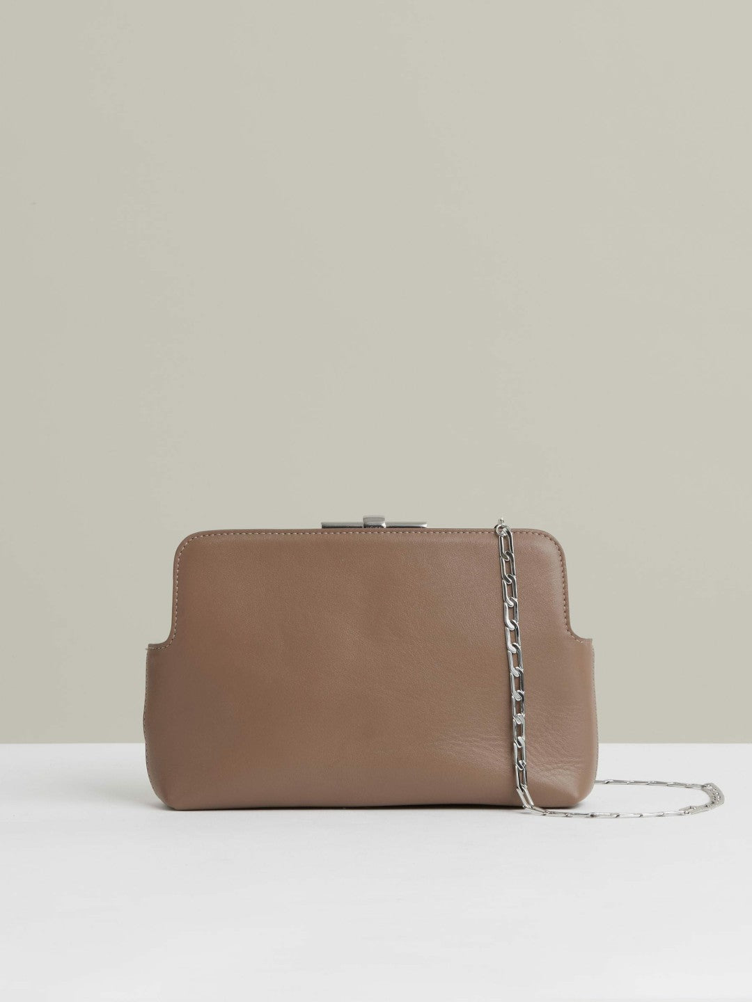 Reiss Affordable - Leather Frame Clutch Bag in Neutral