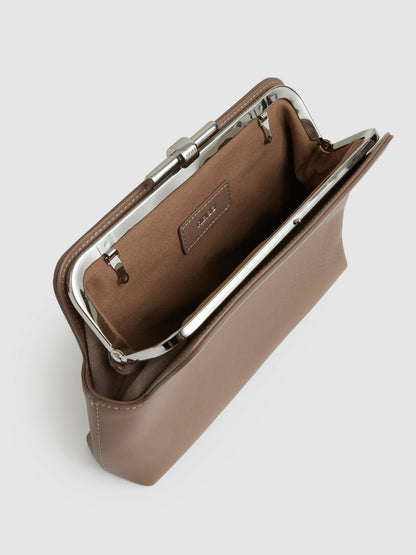 Reiss Affordable - Leather Frame Clutch Bag in Neutral