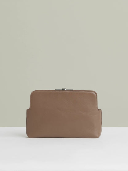 Reiss Affordable - Leather Frame Clutch Bag in Neutral