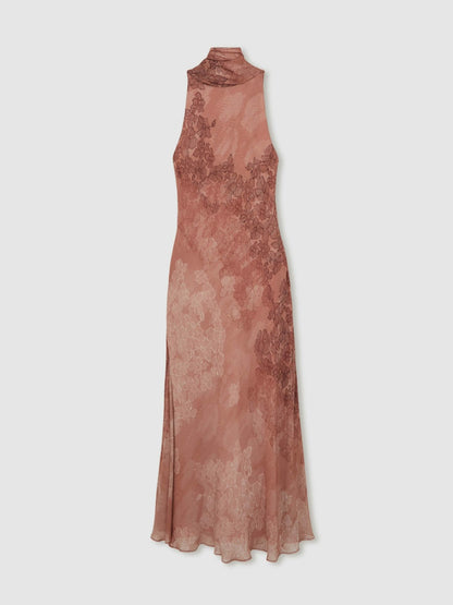 Reiss Petite Chiffon Floral Cape Maxi Dress in Pale Pink