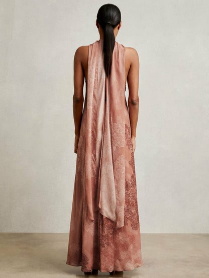 Reiss Petite Chiffon Floral Cape Maxi Dress in Pale Pink