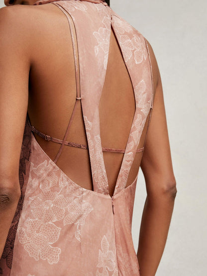 Reiss Petite Chiffon Floral Cape Maxi Dress in Pale Pink