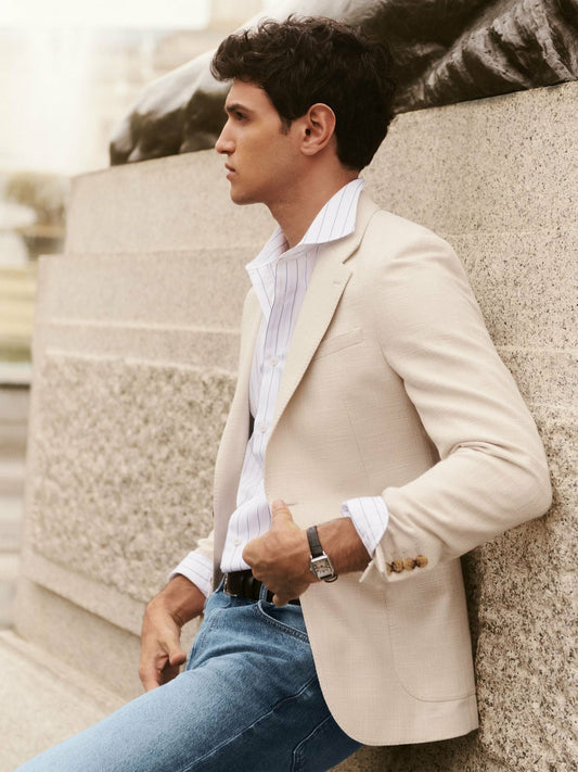 Reiss Offer - Slim Fit Single Breasted Textured Blazer with Cotton in Stone