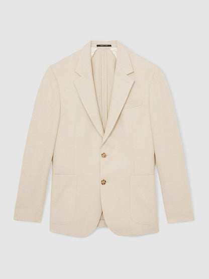 Reiss Offer - Slim Fit Single Breasted Textured Blazer with Cotton in Stone
