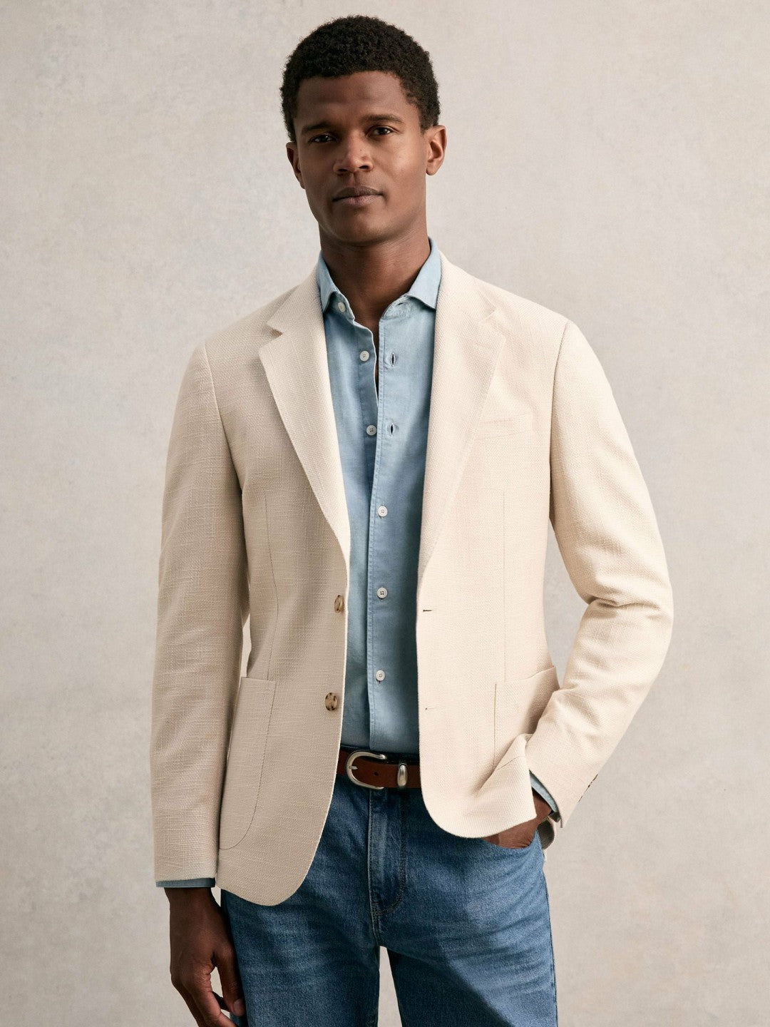 Reiss Offer - Slim Fit Single Breasted Textured Blazer with Cotton in Stone
