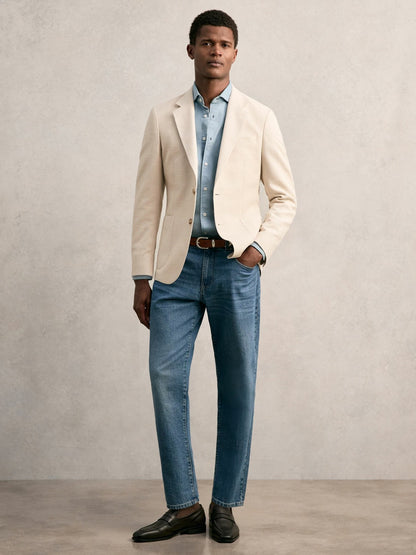 Reiss Offer - Slim Fit Single Breasted Textured Blazer with Cotton in Stone