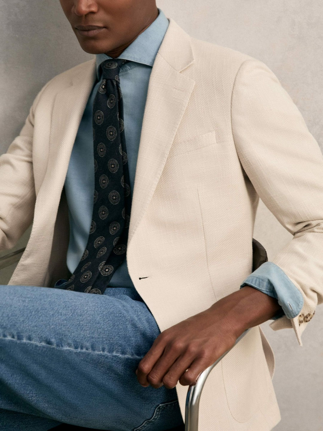 Reiss Offer - Slim Fit Single Breasted Textured Blazer with Cotton in Stone
