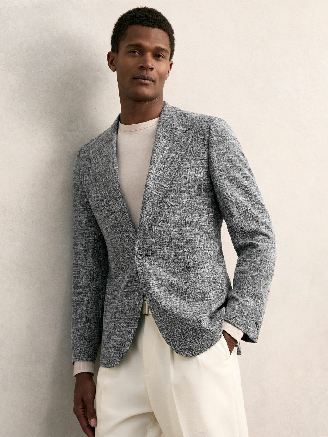 Reiss Featured - Single-Breasted Textured Mélange Blazer Slim-Fit in Navy Melange