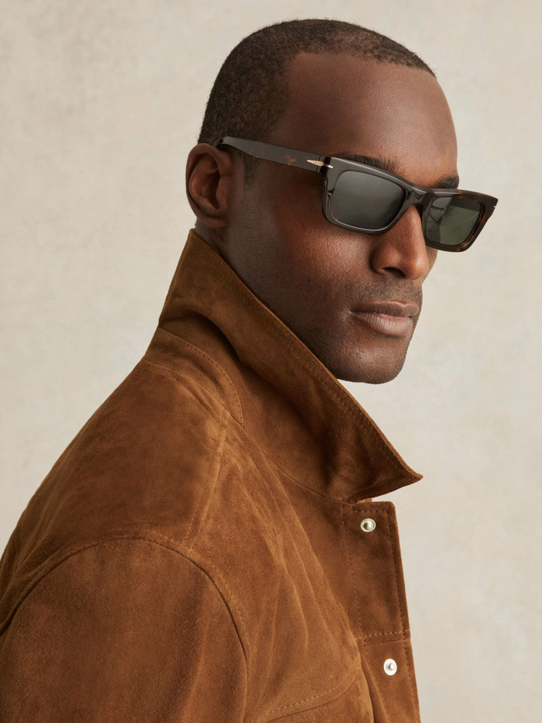 Reiss Suede Press Stud Trucker Jacket in Tobacco Brown