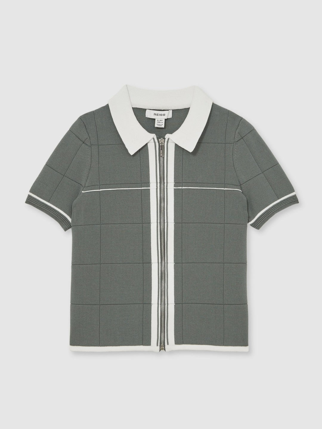 Reiss 3-9 yrs Tipped Knit Zip-Through Shirt in Dark Sage Green