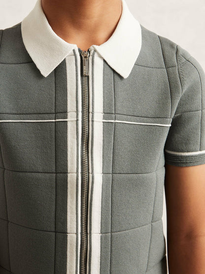Reiss 3-9 yrs Tipped Knit Zip-Through Shirt in Dark Sage Green