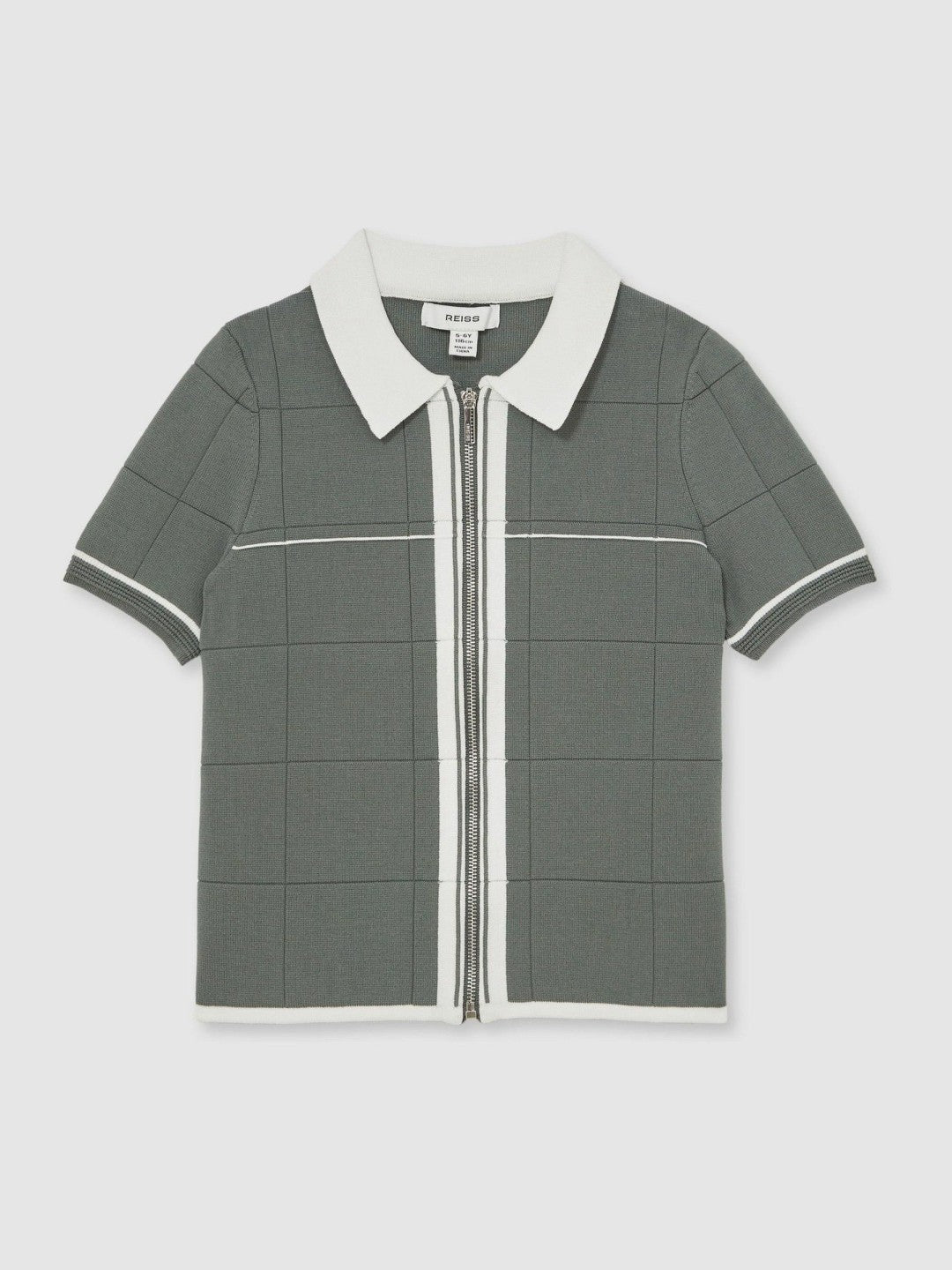 Reiss Deal - 9-13 yrs Tipped Knit Zip-Through Shirt in Dark Sage Green