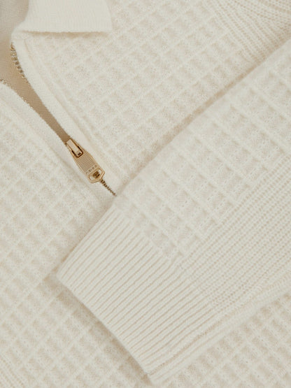 Reiss Popular Choice - 3-9 yrs Wool Waffle-Knit Half-Zip Polo Shirt in Off White