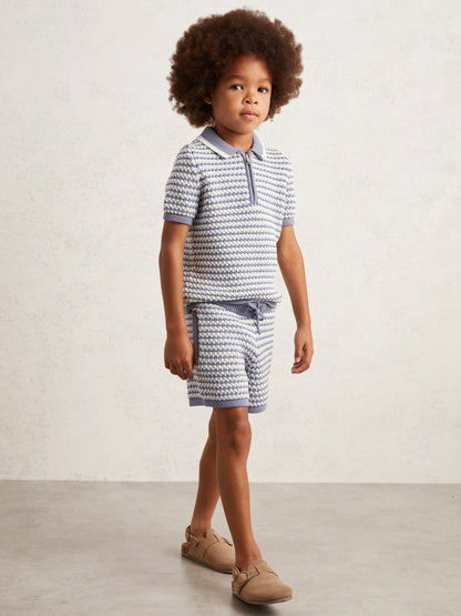 Reiss Deal - 3-9 yrs Cotton-Blend Knitted Stripe Shorts in Blue/White