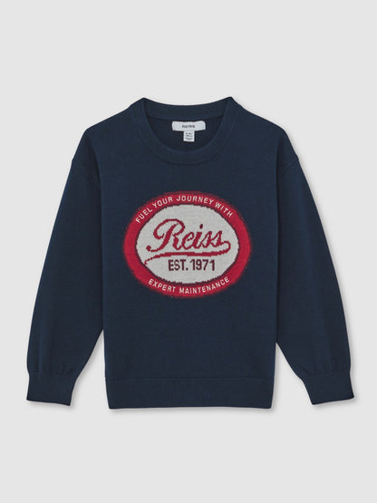 Reiss Affordable - 13-14 yrs Cotton Motor Cars Logo Jumper in Navy