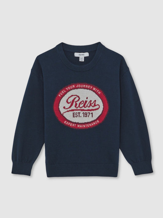 Reiss Affordable - 13-14 yrs Cotton Motor Cars Logo Jumper in Navy