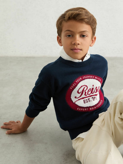 Reiss Affordable - 13-14 yrs Cotton Motor Cars Logo Jumper in Navy
