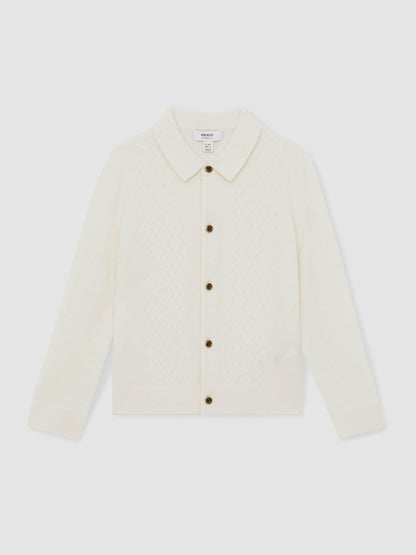 Reiss Savings - 9-13 yrs Wool V-Stitch Button-Through Cardigan in Off White