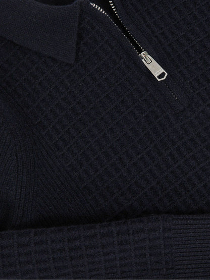 Reiss Featured - 3-9 yrs Wool Waffle-Knit Half-Zip Polo Shirt in Navy Blue