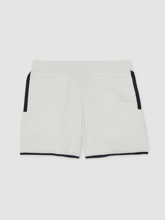 Reiss Featured - 9-12 yrs Tipped Knit Stitch-Detail Shorts in White/Navy