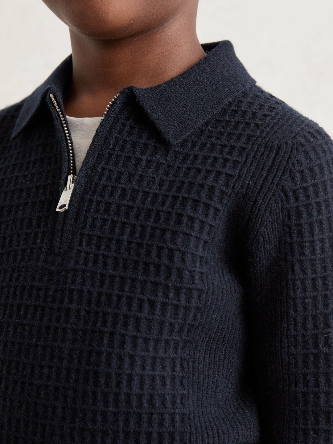 Reiss Sale - 9-13 yrs Wool Waffle-Knit Half-Zip Polo Shirt in Navy Blue