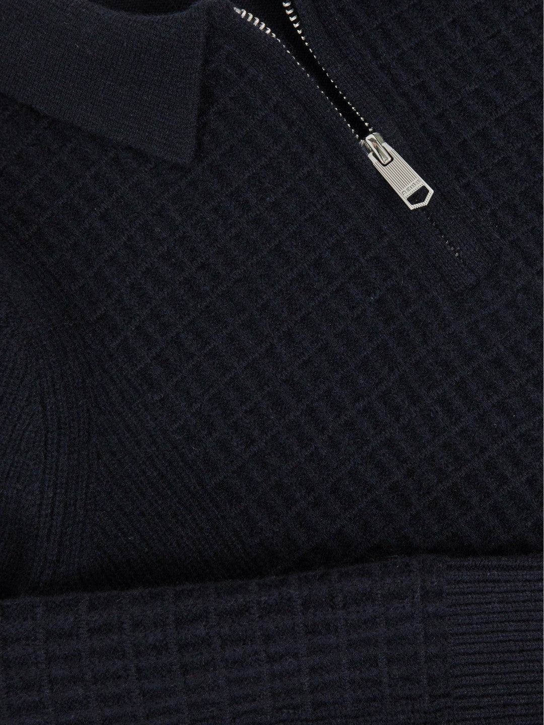 Reiss Sale - 9-13 yrs Wool Waffle-Knit Half-Zip Polo Shirt in Navy Blue
