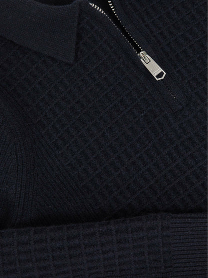 Reiss Sale - 9-13 yrs Wool Waffle-Knit Half-Zip Polo Shirt in Navy Blue