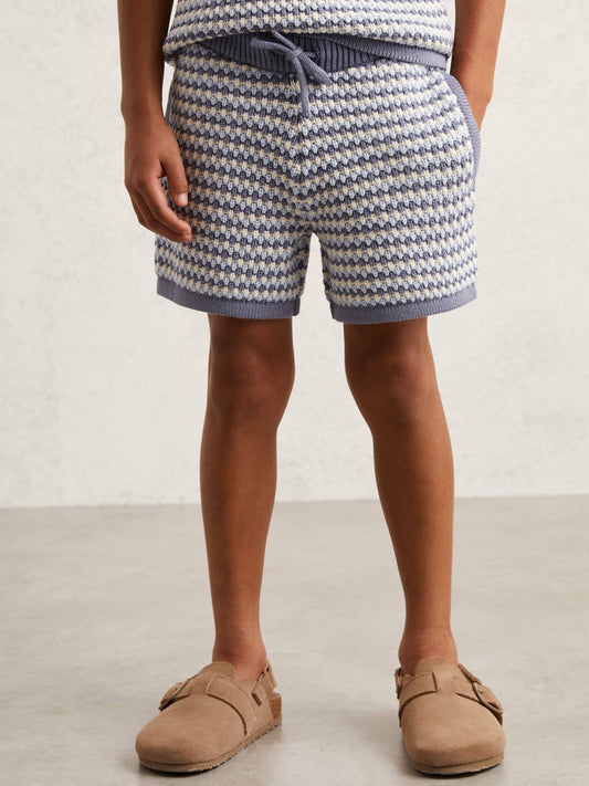 Reiss Featured - 9-13 yrs Cotton-Blend Knitted Stripe Shorts in Blue/White