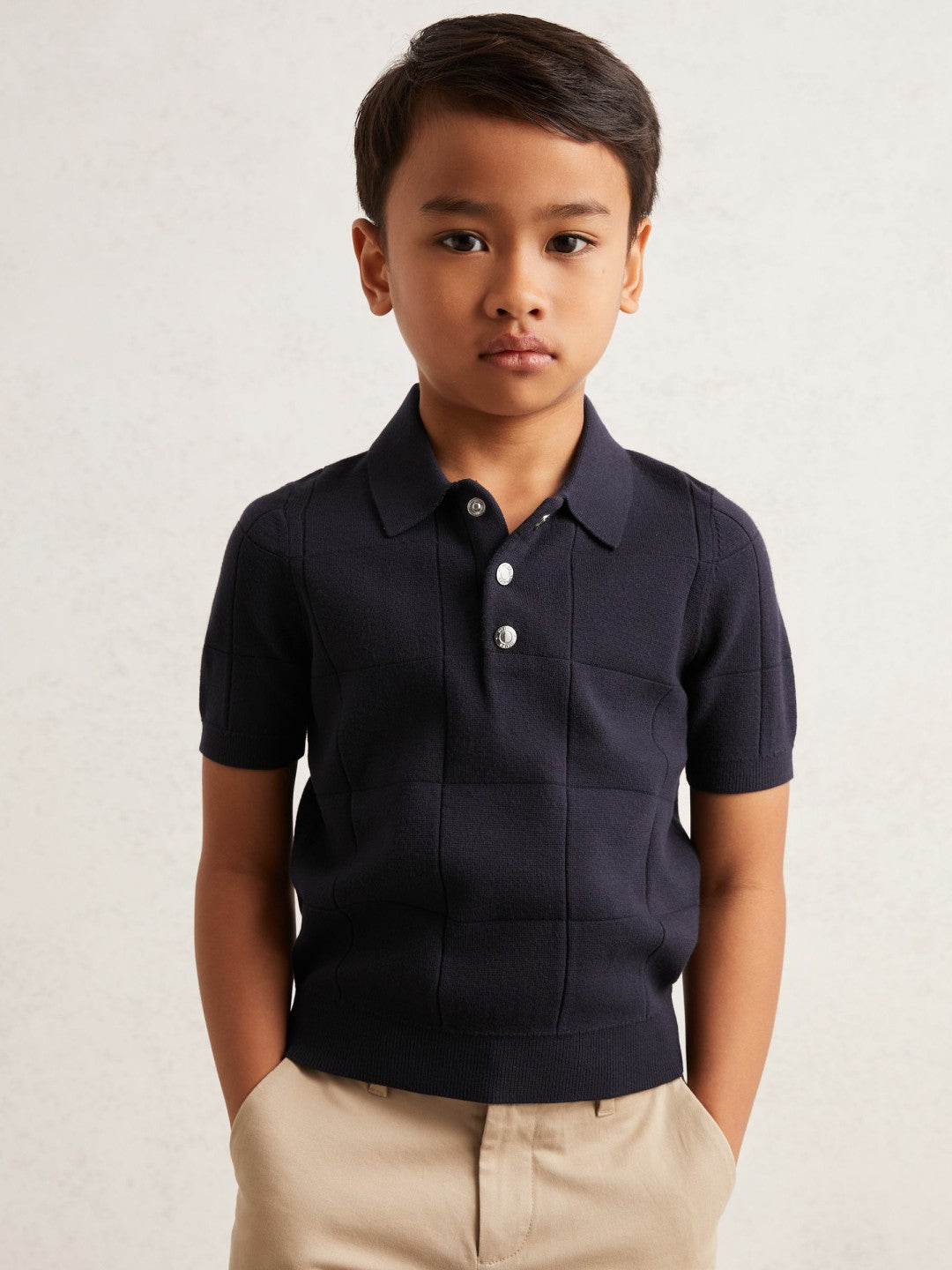 Reiss 9-13 yrs Stitch-Detail Press-Stud Polo Shirt in Navy Blue