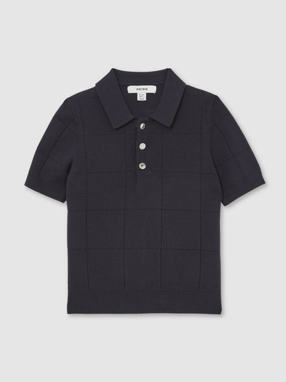 Reiss 9-13 yrs Stitch-Detail Press-Stud Polo Shirt in Navy Blue