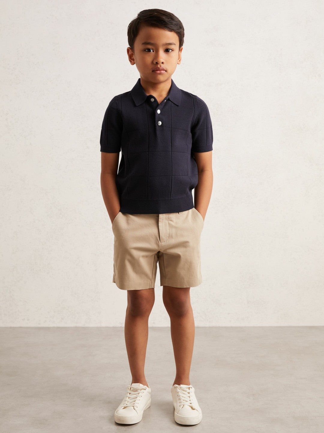 Reiss 9-13 yrs Stitch-Detail Press-Stud Polo Shirt in Navy Blue