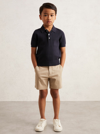 Reiss 9-13 yrs Stitch-Detail Press-Stud Polo Shirt in Navy Blue