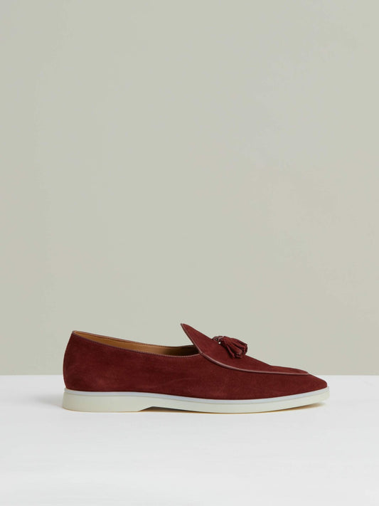 Reiss Sale - Suede Tassel Loafers in Maroon Red