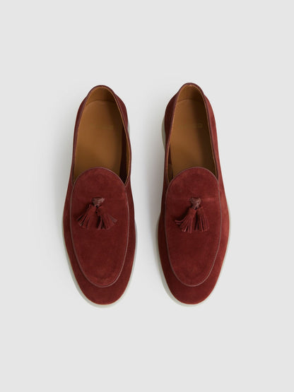 Reiss Sale - Suede Tassel Loafers in Maroon Red