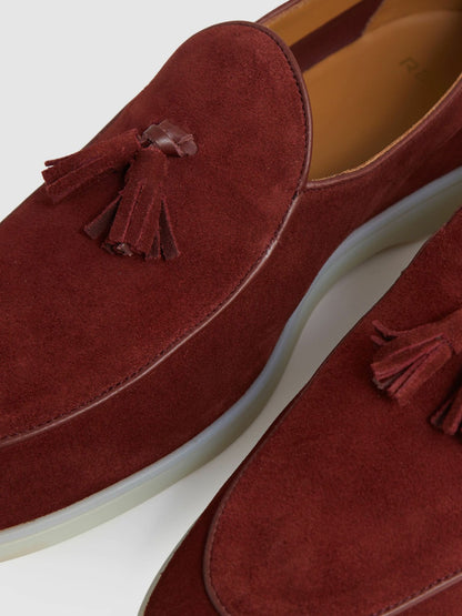 Reiss Sale - Suede Tassel Loafers in Maroon Red