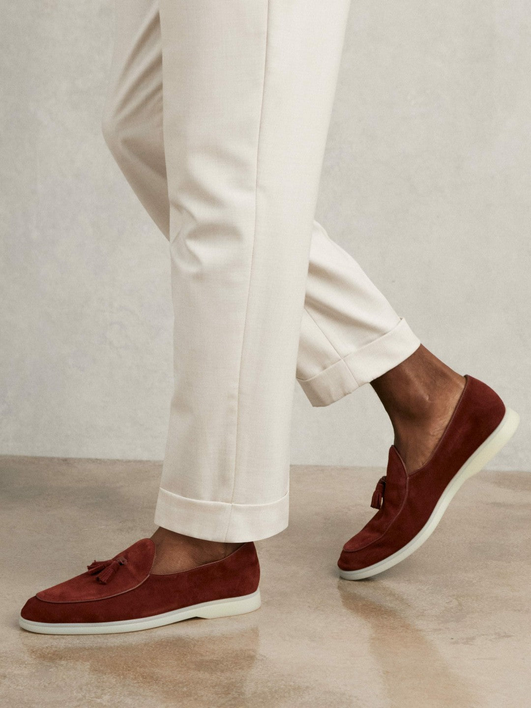 Reiss Sale - Suede Tassel Loafers in Maroon Red