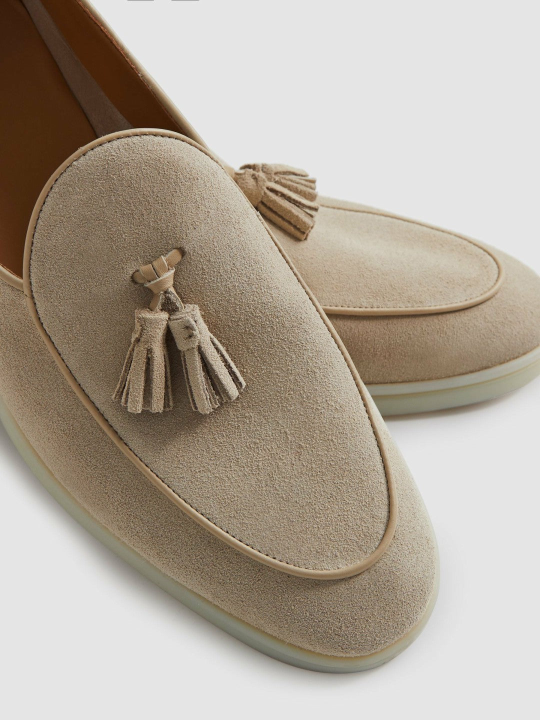 Reiss Best Seller - Suede Tassel Loafers in Light Stone