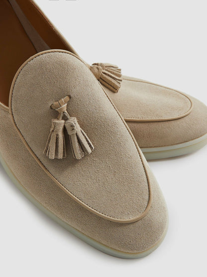 Reiss Best Seller - Suede Tassel Loafers in Light Stone