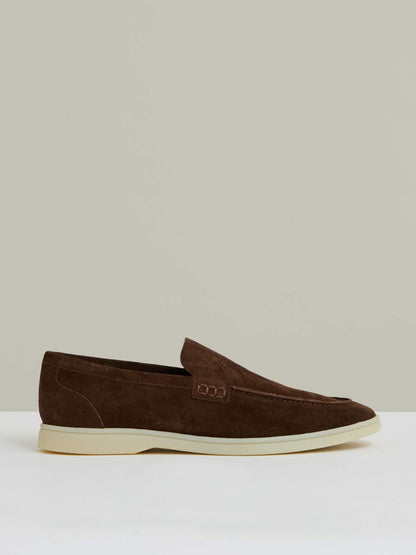 Reiss Featured - Suede Slip-On Loafers in Chocolate Brown