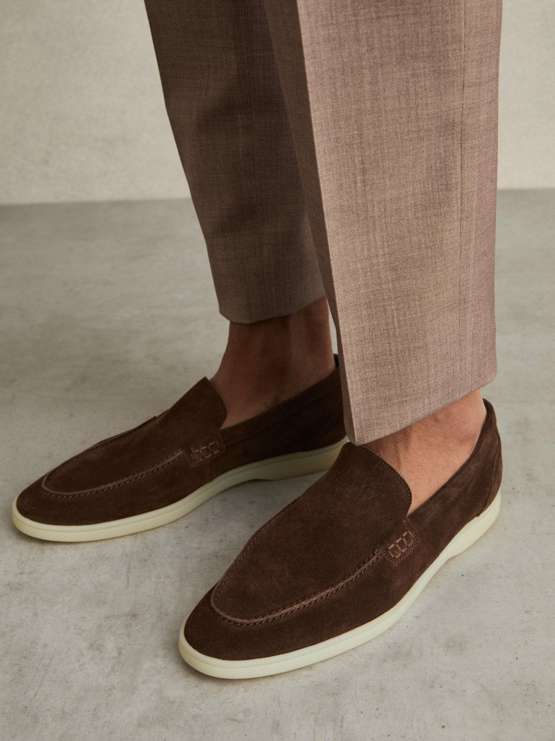 Reiss Featured - Suede Slip-On Loafers in Chocolate Brown