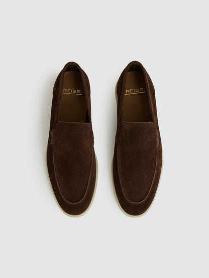 Reiss Featured - Suede Slip-On Loafers in Chocolate Brown