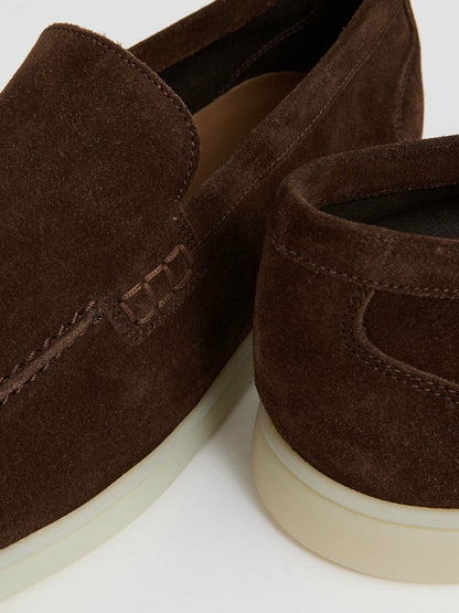 Reiss Featured - Suede Slip-On Loafers in Chocolate Brown