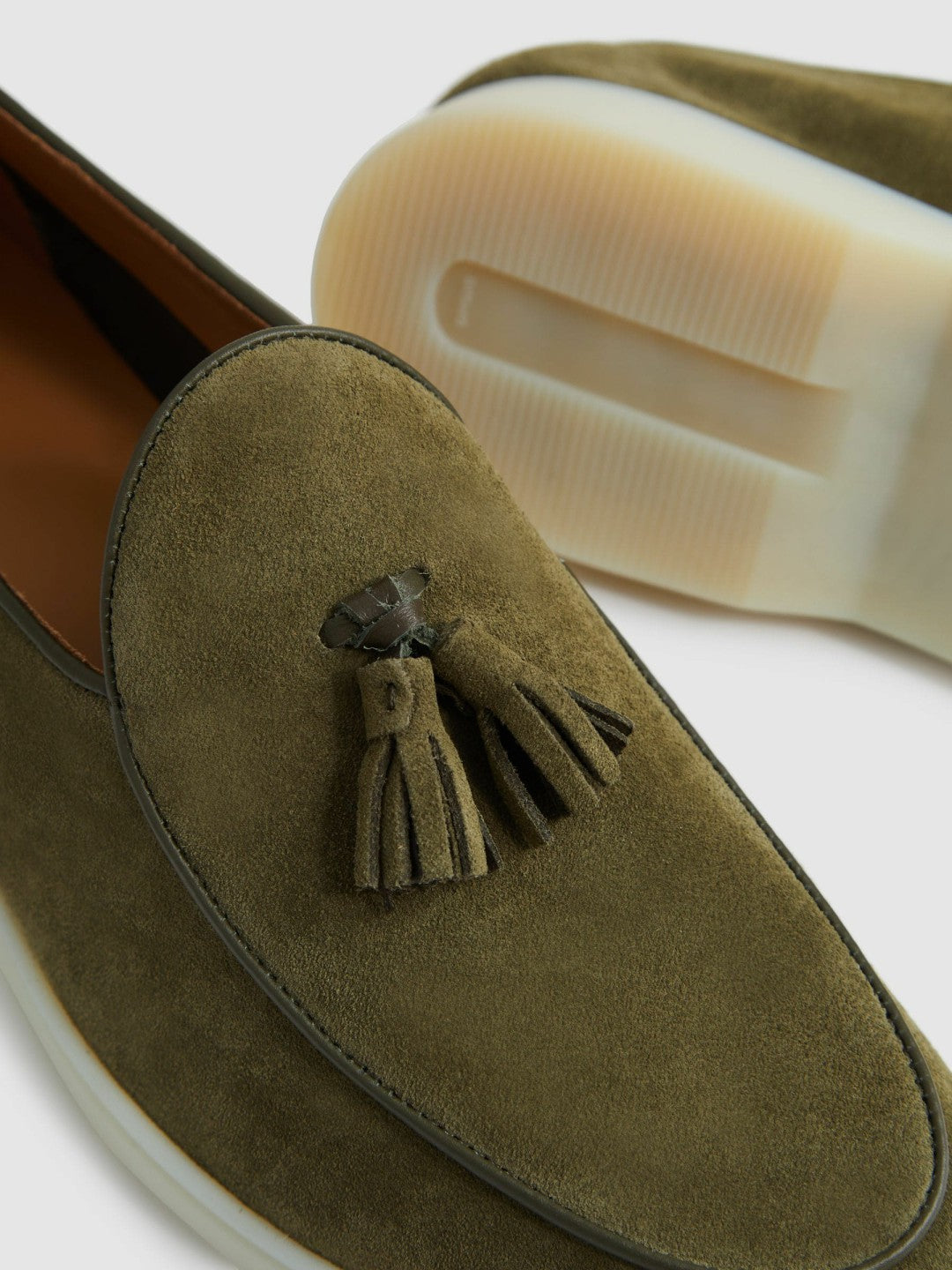 Reiss Value - Suede Tassel Loafers in Moss Green