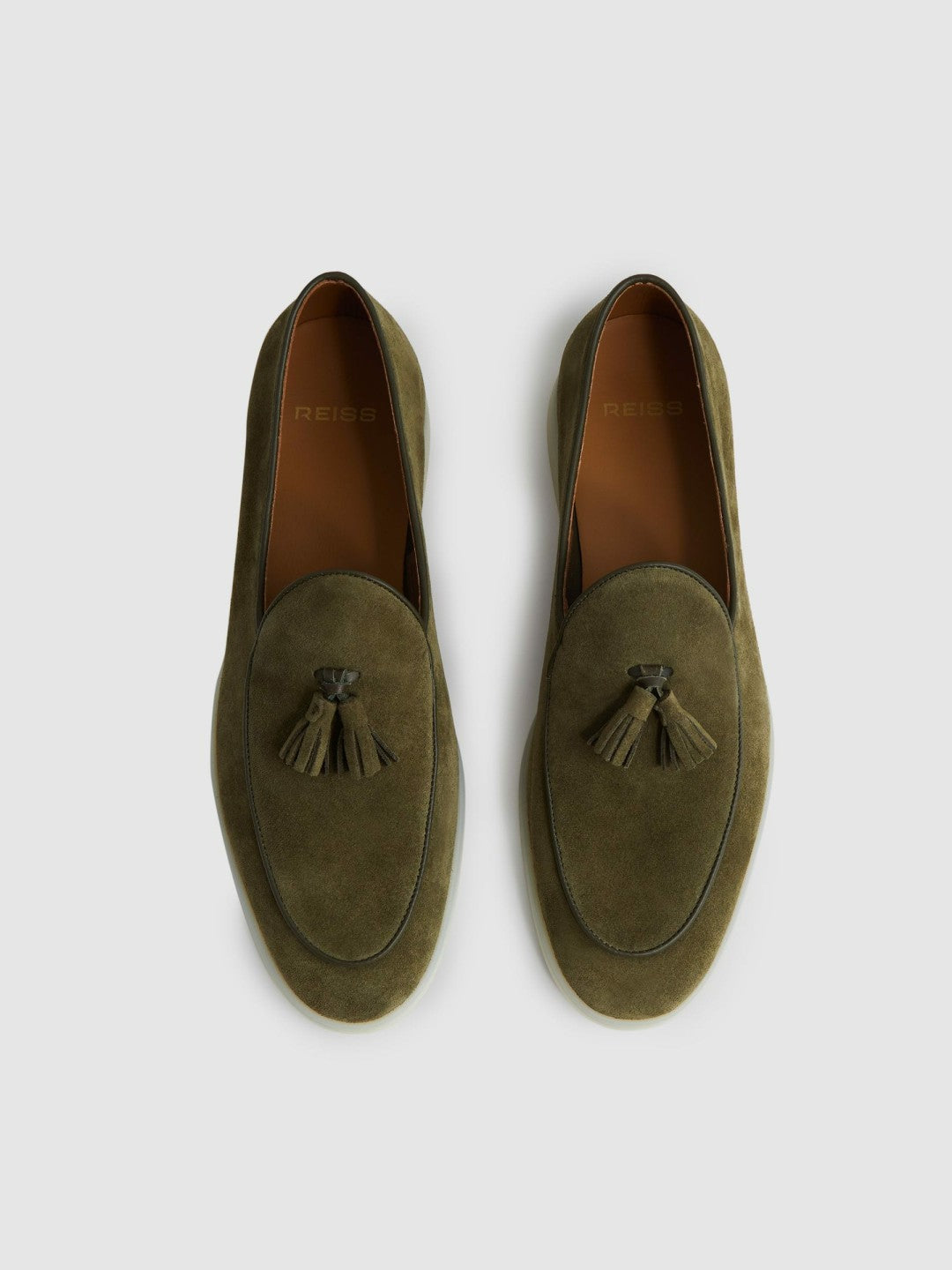Reiss Value - Suede Tassel Loafers in Moss Green