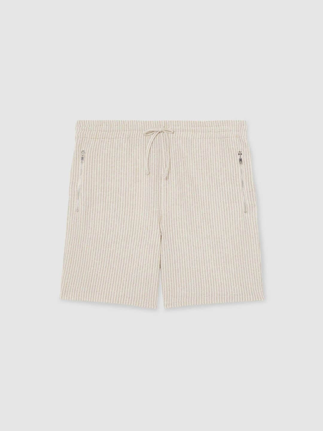 Reiss Savings - Cotton-Blend Stripe Drawstring Shorts in Ecru/Taupe Brown