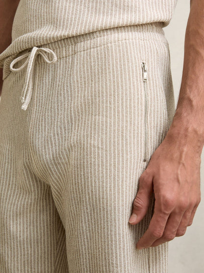 Reiss Savings - Cotton-Blend Stripe Drawstring Shorts in Ecru/Taupe Brown