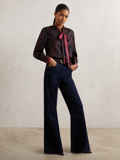 Reiss Affordable - Snake-Print Tie-Neck Blouse in Burgundy