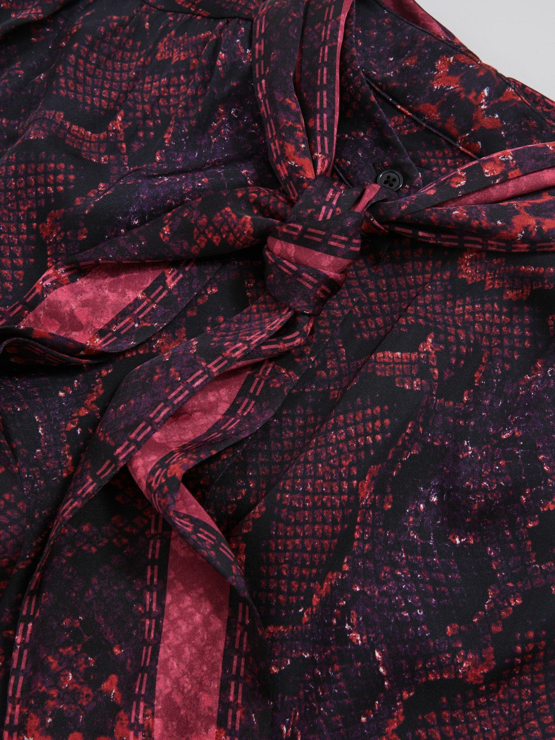 Reiss Affordable - Snake-Print Tie-Neck Blouse in Burgundy