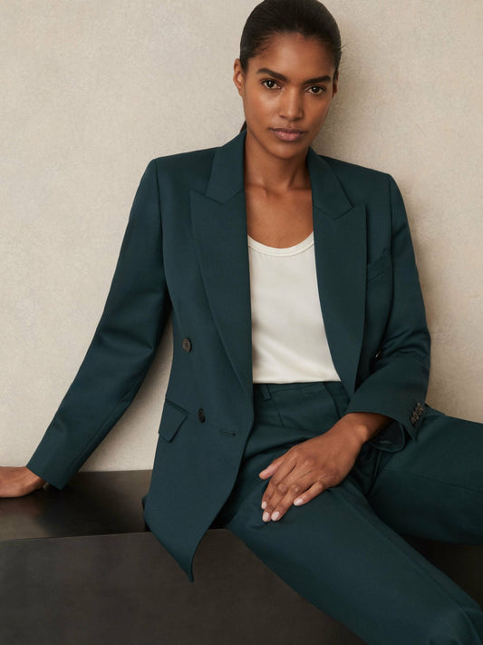 Reiss Featured - Wool-Blend Double-Breasted Suit Blazer in Green